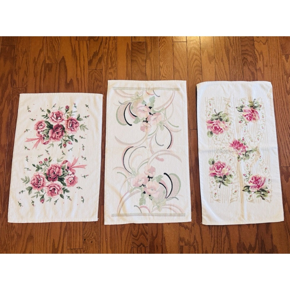 3 VTG Springmaid Flowers Floral Bathroom Bath Hand Face Towel Made In USA